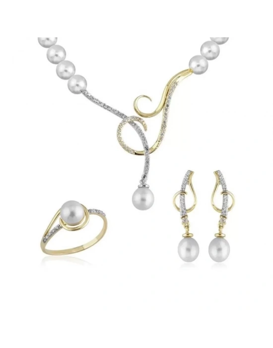 14 Ayar Altın İnci Düğün Seti Takımı