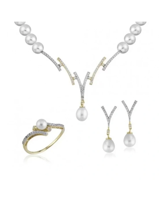 14 Ayar Altın İnci Düğün Seti Takımı