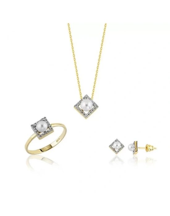 14 Ayar Altın İnci Düğün Seti Takımı