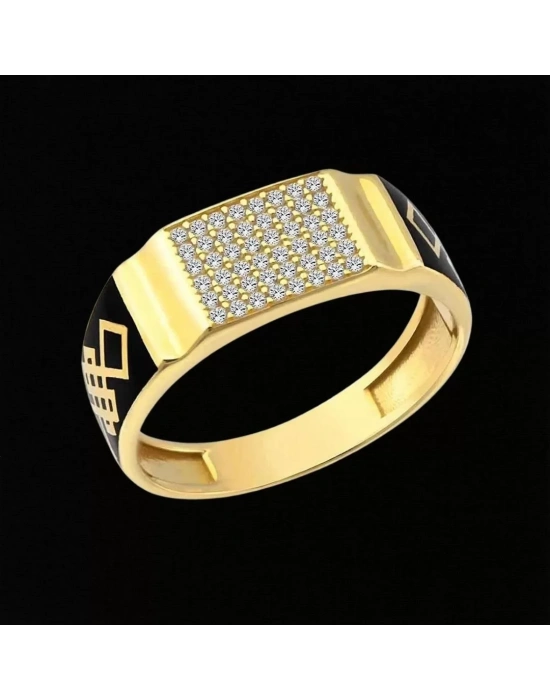14 Ayar Altın İşleme Mineli Taşlı Erkek Yüzüğü