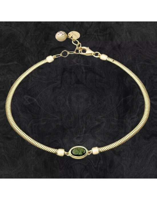 14 Ayar Altın italyan Yeşil Taşlı Bileklik