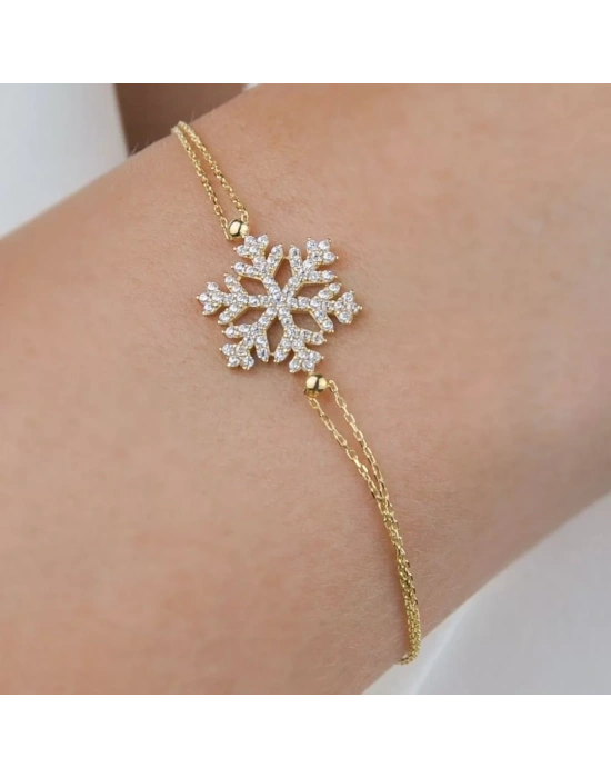 14 Ayar Altın Kar Tanesi Zincirli Bileklik