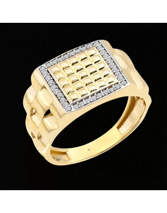 14 Ayar Altın Kare Taşlı Erkek Yüzüğü