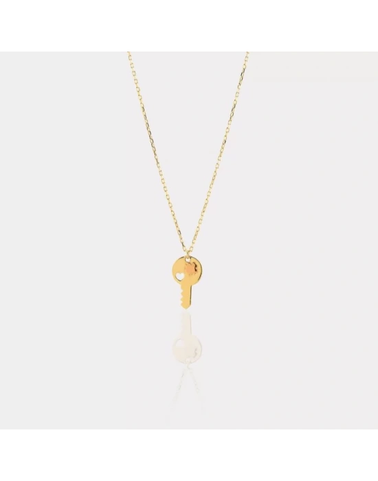 14 Ayar Altın Kilit Anahtar Kolye