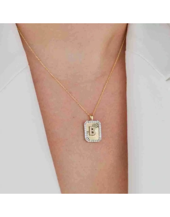 14 Ayar Altın Kişiye Özel Harfli Kolye Bagetli