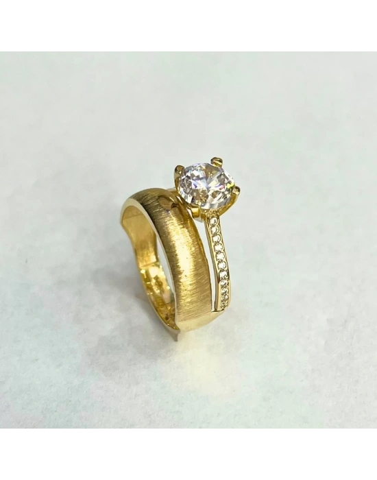 14 Ayar Altın Klasik Alyans Tektaş Yüzük