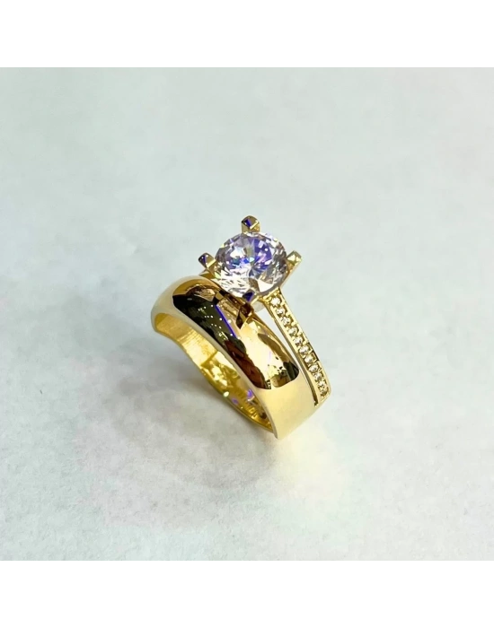 14 Ayar Altın Klasik Alyans Tektaş Yüzük