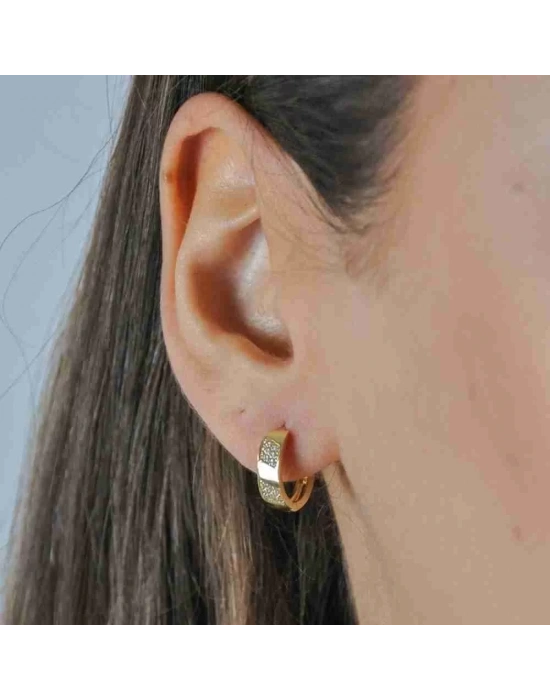 14 Ayar Altın Köşeli Taşlı Halka Küpe