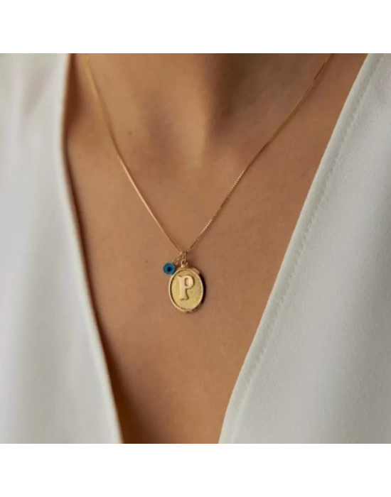 14 Ayar Altın Küp Zincirli Nostaljik Harf Kolye