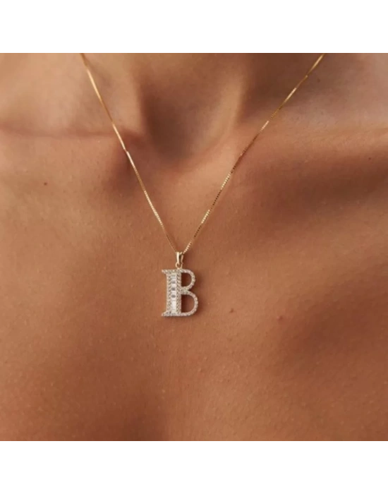 14 Ayar Altın Küp Zincirli Taşlı Harf Kolye