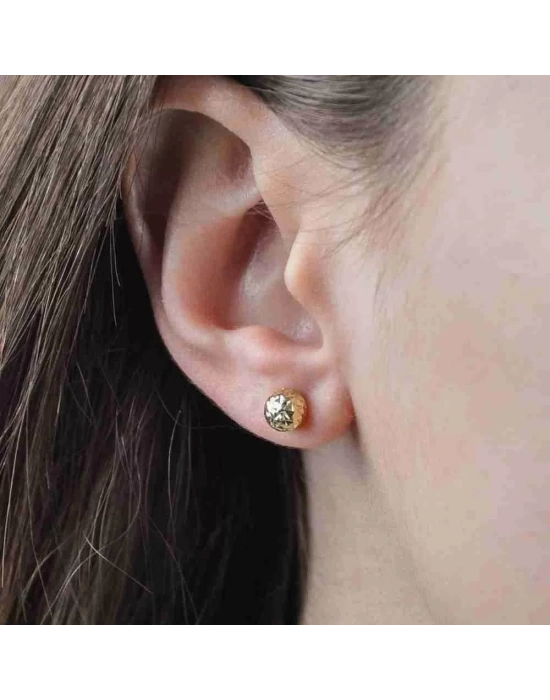 14 Ayar Altın Lazerli Top Vidalı Küpe