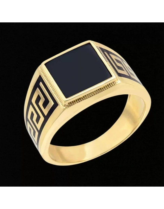 14 Ayar Altın Mineli Desen Model Erkek Yüzüğü