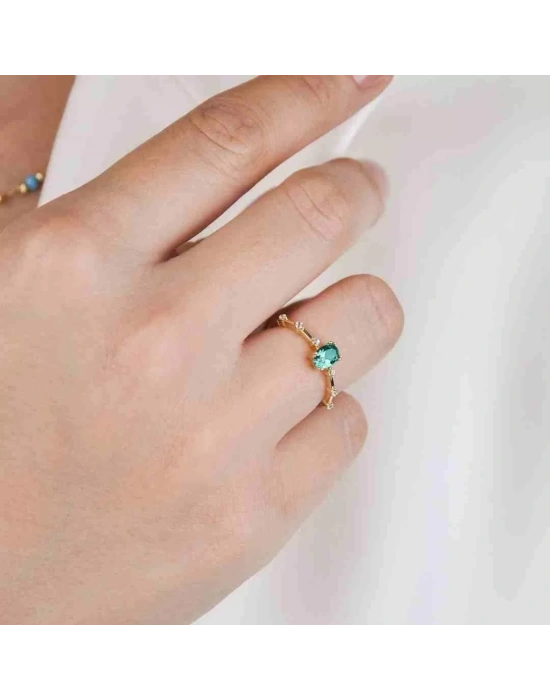 14 Ayar Altın Opal Green Yüzük