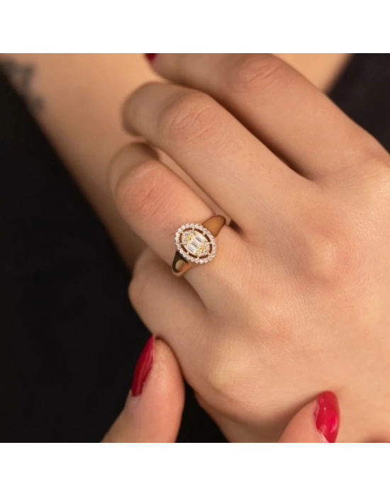 14 Ayar Altın Oval Baget Yüzük