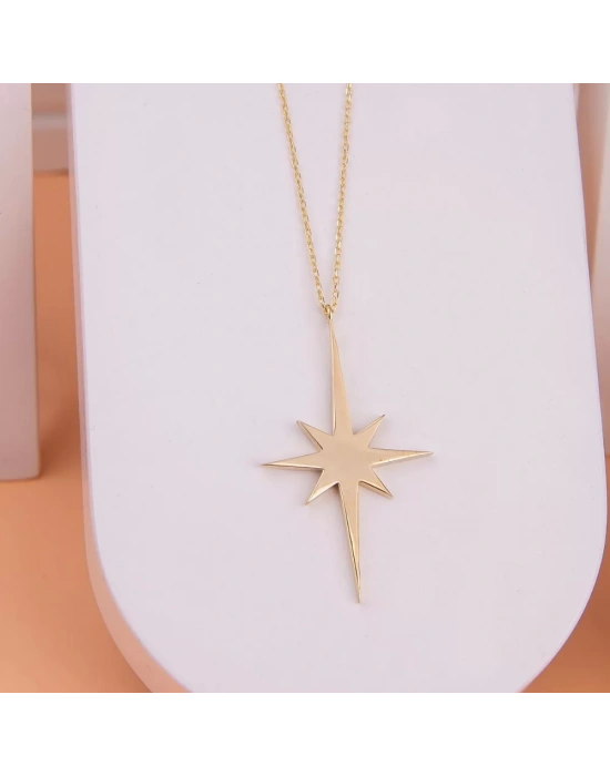 14 Ayar Altın Plaka Kutup Yıldızı Kolye