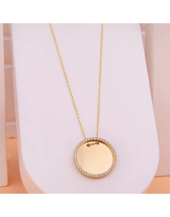 14 Ayar Altın Plaka Taşlı Kolye