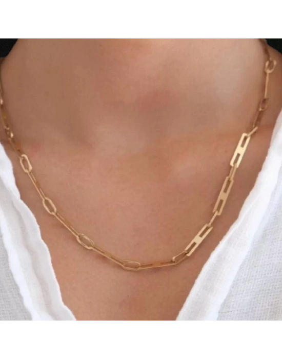 14 Ayar Altın Plaka Zincir