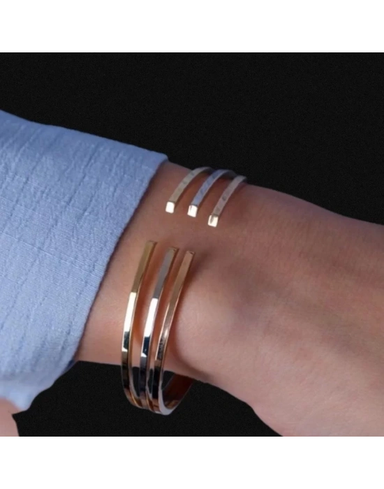 14 Ayar Altın Sade 3 Renkli Kelepçe