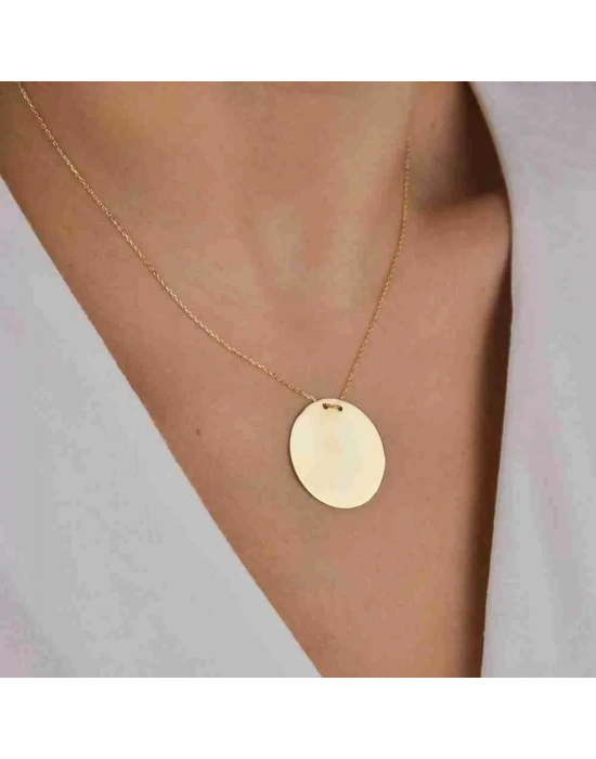 14 Ayar Altın Sade Plaka Kolye