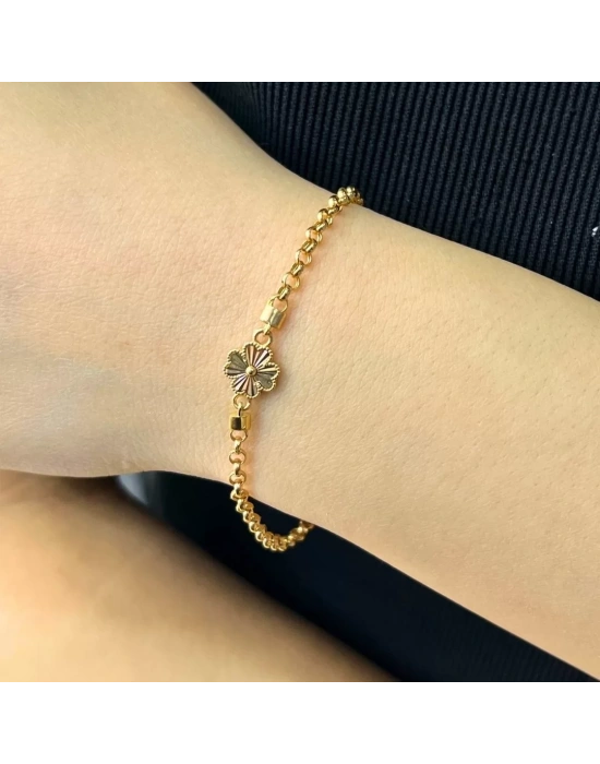 14 Ayar Altın Sade Yonca Bileklik