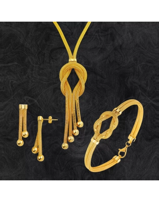 14 Ayar Altın Sallantılı Hasır Örgü Set Takımı