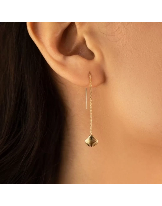 14 Ayar Altın Sallantılı Midye Küpe