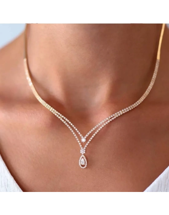 14 Ayar Altın Sarı Çiftli Damla Set Takımı