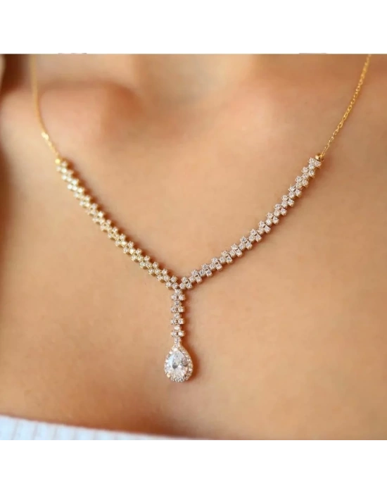 14 Ayar Altın Sarı Damla Zincirli Set Takımı