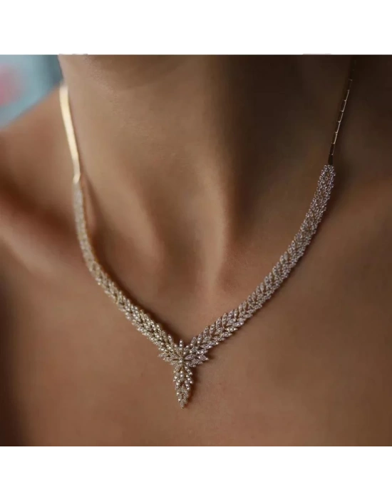 14 Ayar Altın Sarı Kristal Set Takımı