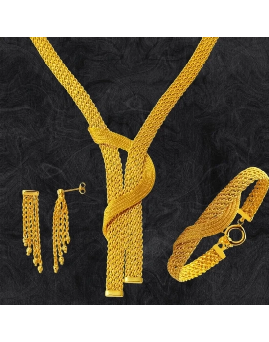 14 Ayar Altın Sarmal Örgülü Set Takımı