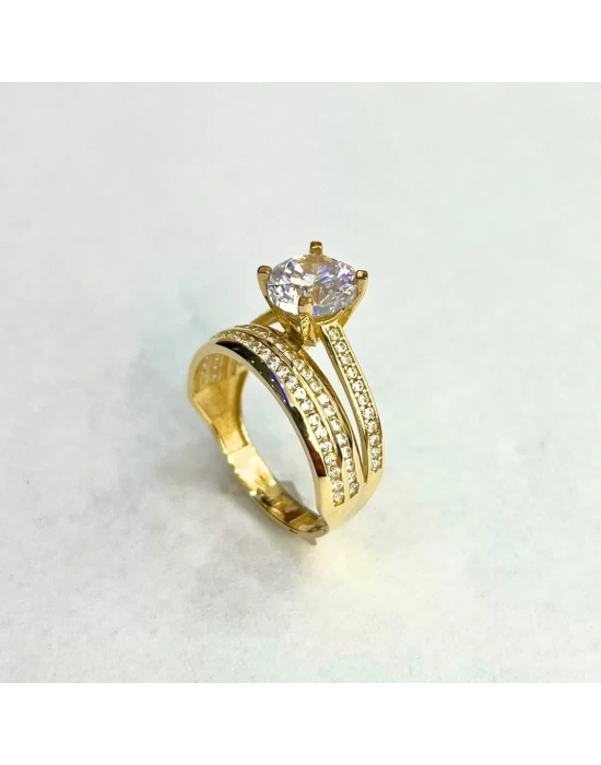 14 Ayar Altın Şerit Tamtur Tektaşlı Alyans