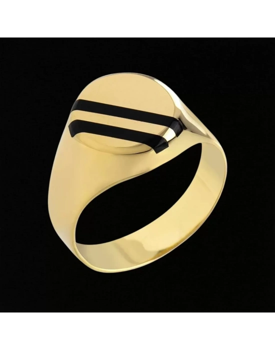 14 Ayar Altın Siyah Çift Şerit Erkek Yüzüğü
