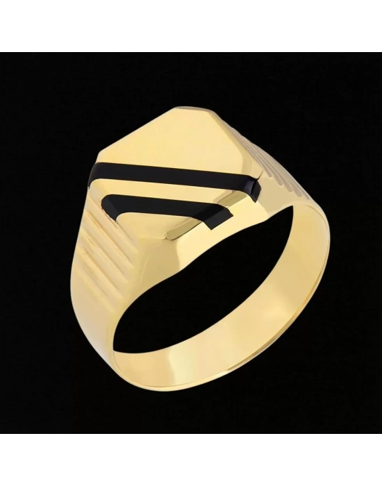 14 Ayar Altın Siyah Çiftli Mineli Erkek Yüzüğü