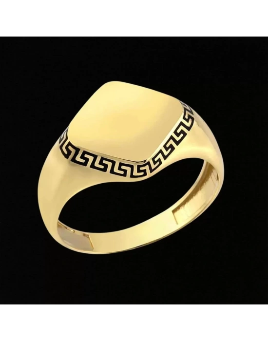 14 Ayar Altın Siyah İşleme Erkek Yüzüğü
