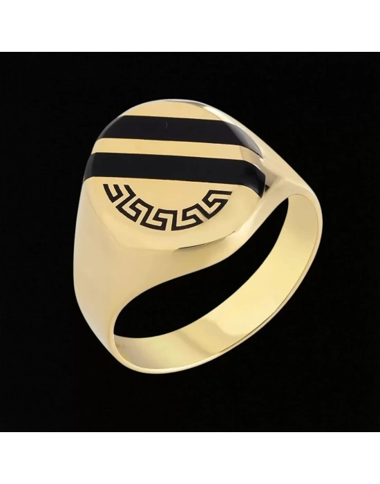 14 Ayar Altın Siyah Mine İşlemeli Erkek Yüzüğü