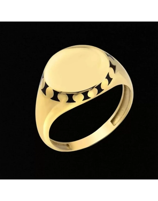 14 Ayar Altın Siyah Mineli Erkek Yüzüğü