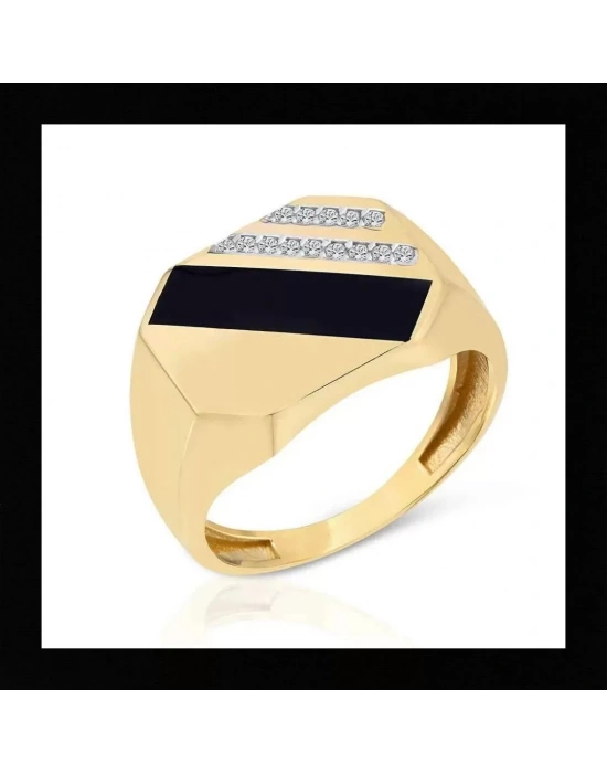 14 Ayar Altın Siyah Mineli Taşlı Erkek Yüzüğü