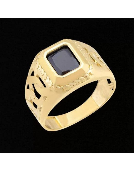 14 Ayar Altın Siyah Taşlı Erkek Yüzüğü