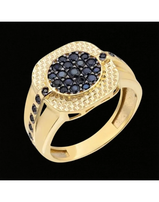 14 Ayar Altın Siyah Taşlı Kronet Erkek Yüzüğü