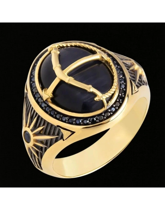 14 Ayar Altın Siyah Taşlı Kutup Erkek Yüzüğü