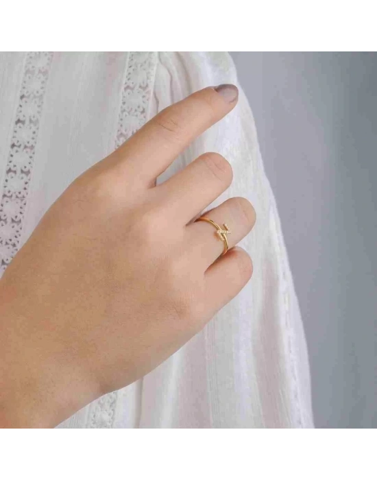 14 Ayar Altın Taşlı Harfli Yüzük