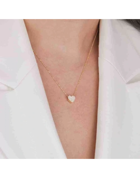 14 Ayar Altın Taşlı Kalp Kolye