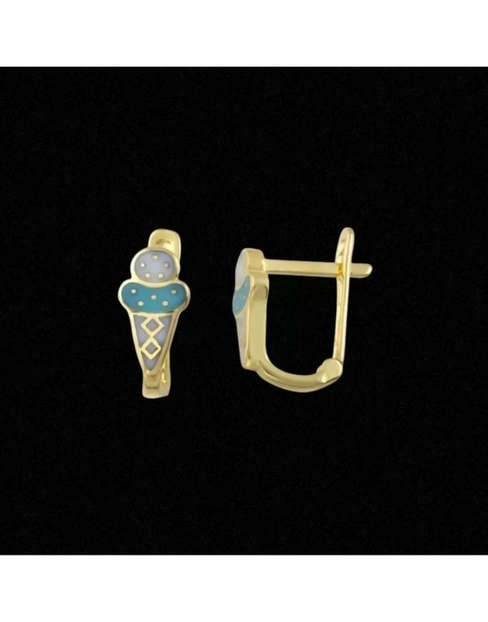 14 Ayar Altın Taşlı Motifli Çocuk Küpesi