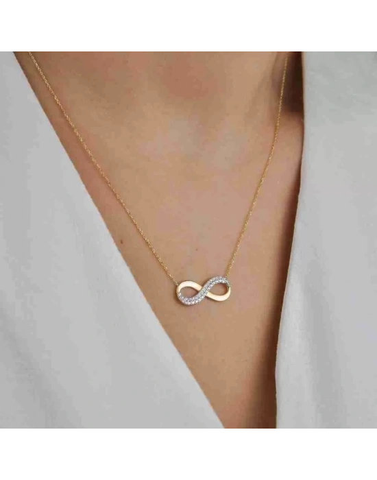 14 Ayar Altın Taşlı Sonsuzluk Kolye