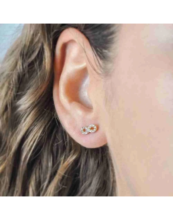 14 Ayar Altın Taşlı Sonsuzluk Vidalı Küpe