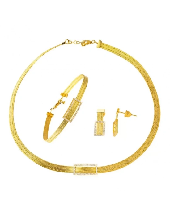 14 Ayar Altın Taşlı Trabzon Hasır Set Takımı