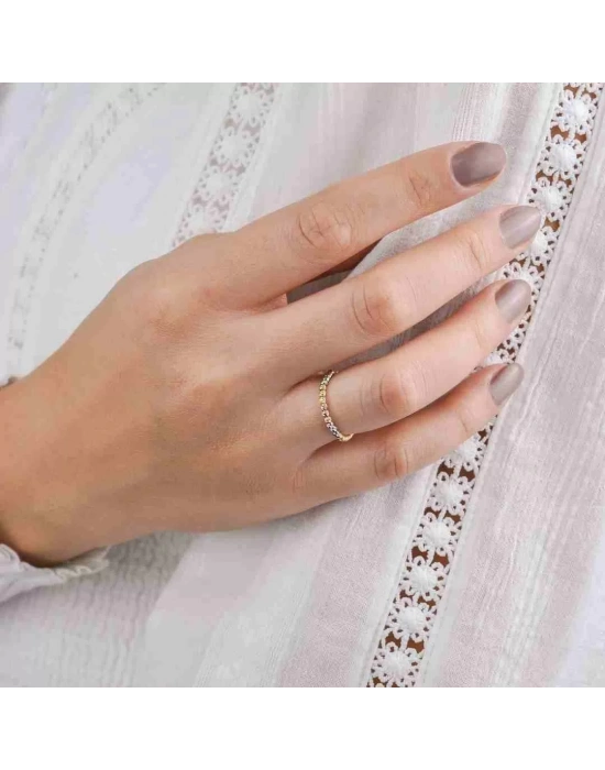 14 Ayar Altın Tek Sıra Renkli Dorika Yüzük