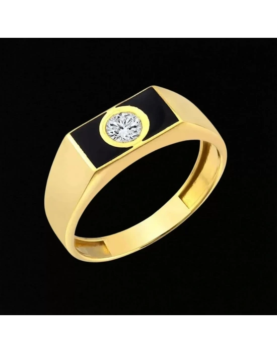 14 Ayar Altın Tektaş Mineli Erkek Yüzüğü