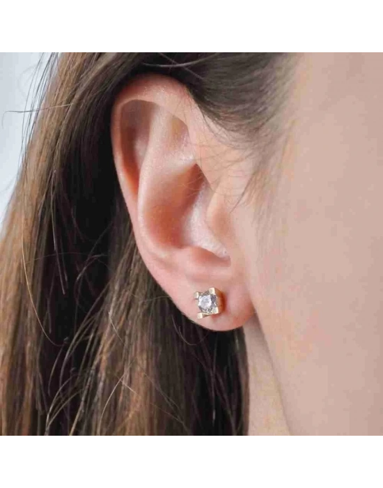 14 Ayar Altın Tektaş Vidalı Küpe