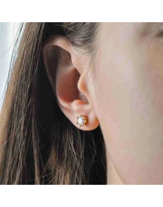 14 Ayar Altın Tektaş Vidalı Küpe